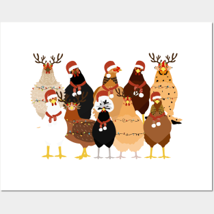 Cute Christmas Chickens Farm Animals Christmas Posters and Art